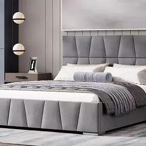 Кровать Пассаж велюр серый 1800x2000, изголовье мягкое