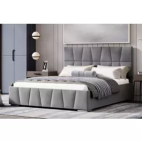 Кровать Пассаж велюр серый 1800x2000, изголовье мягкое