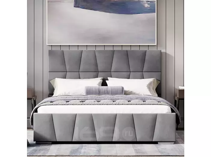 Кровать Пассаж велюр серый без подъёмного механизма 1800x2000, без ортопедического основания, изголовье мягкое