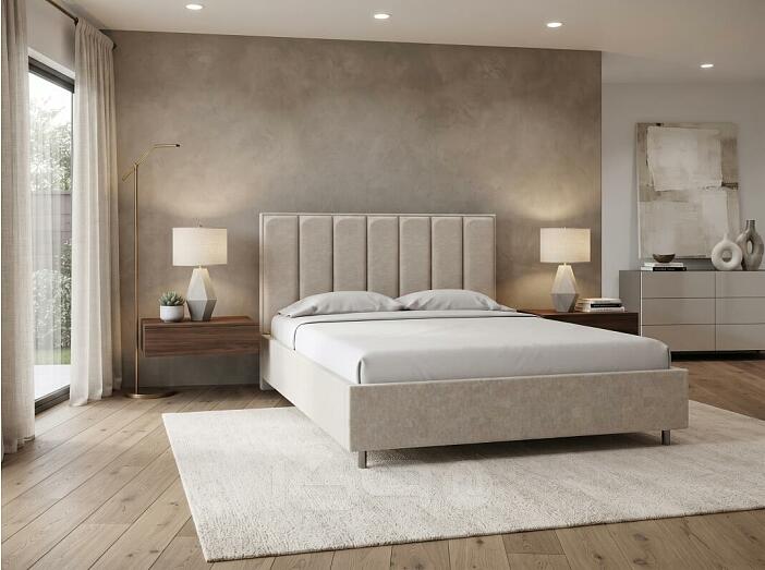 Кровать Routa велюр gratta 1 шампань без П/М 140x200, без ортопедического основания, изголовье мягкое