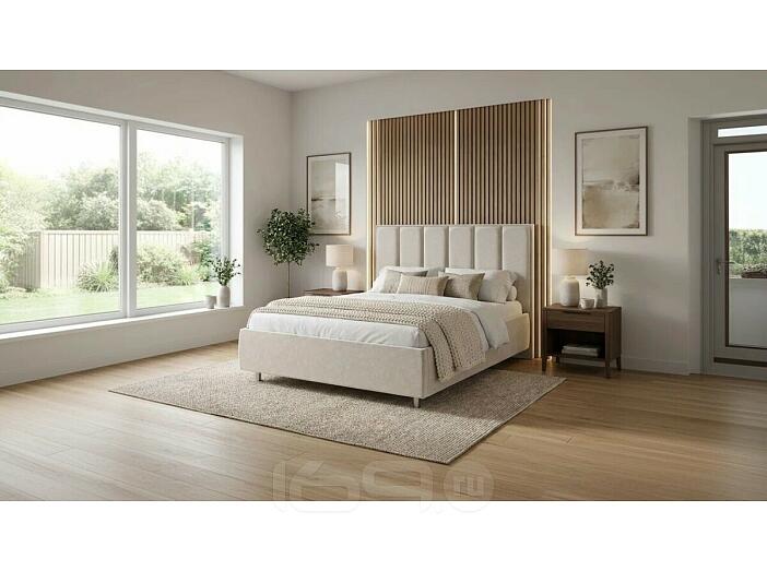 Кровать Routa велюр gratta 1 шампань без подъёмного механизма 2000x2000, без ортопедического основания, изголовье мягкое