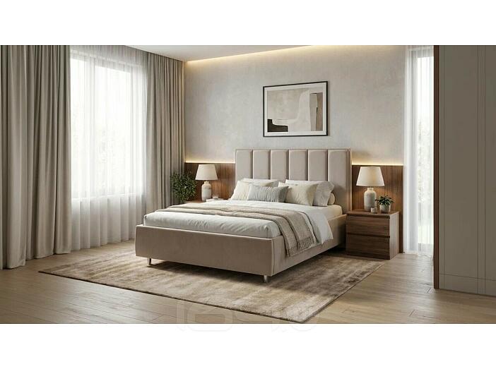 Кровать Routa велюр gratta 2 латте без подъёмного механизма 2000x2000, без ортопедического основания, изголовье мягкое