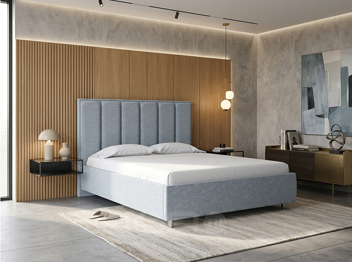 Кровать Routa велюр gratta 3 утренний туман 1400x2000, изголовье мягкое