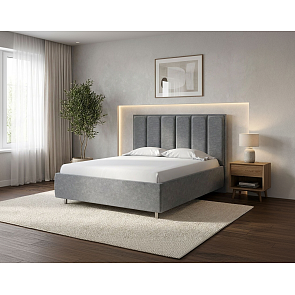 Кровать Routa велюр gratta 4 серый космос 1200x2000, изголовье мягкое
