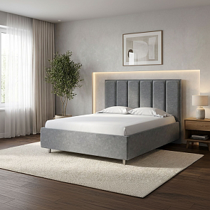 Кровать Routa велюр gratta 4 серый космос 1200x2000, изголовье мягкое