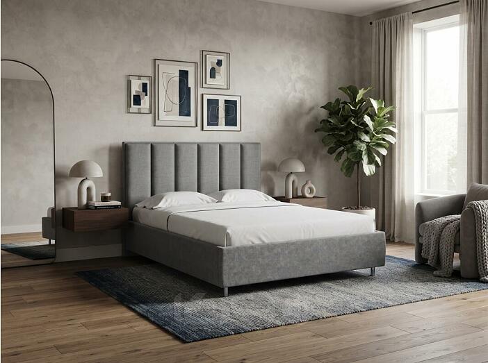 Кровать Routa велюр gratta 4 серый космос 1400x2000, изголовье мягкое