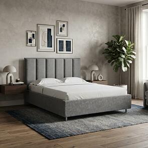 Кровать Routa велюр gratta 4 серый космос 1400x2000, изголовье мягкое