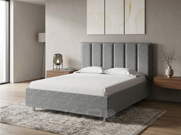 Кровать Routa велюр gratta 4 серый космос 1800x2000, изголовье мягкое