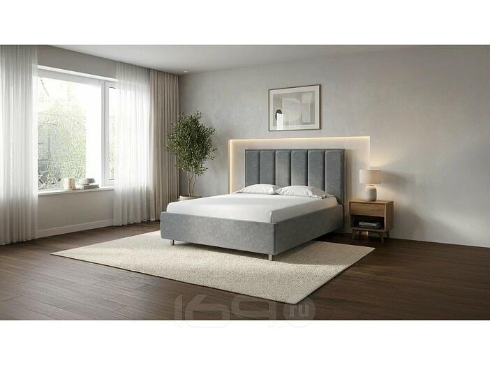 Кровать Routa велюр gratta 4 серый космос без подъёмного механизма 2000x2000, без ортопедического основания, изголовье мягкое