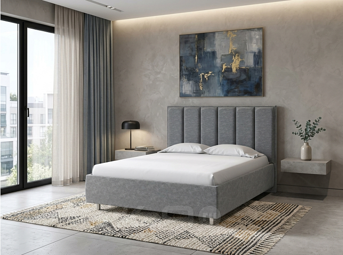 Кровать Routa велюр gratta 4 серый космос 800x2000, изголовье мягкое