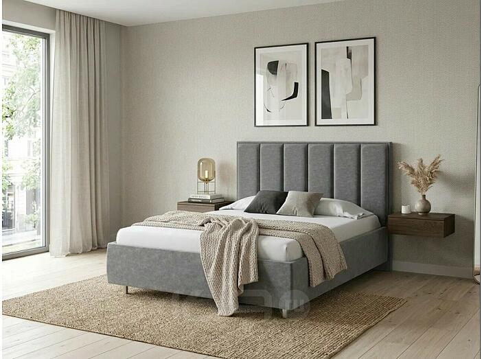 Кровать Routa велюр gratta 4 серый космос 900x2000, изголовье мягкое