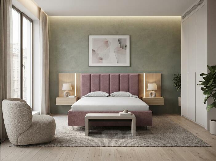 Кровать Routa велюр gratta 6 ягодный мусс 1400x2000, изголовье мягкое
