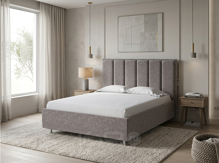 Кровать Routa велюр gratta 7 жареный миндаль 1400x2000, изголовье мягкое