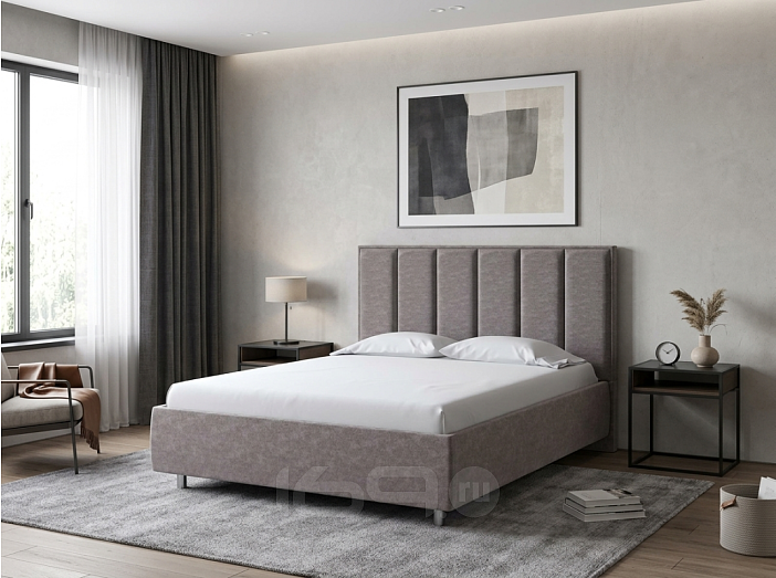 Кровать Routa велюр gratta 7 жареный миндаль 1800x2000, изголовье мягкое