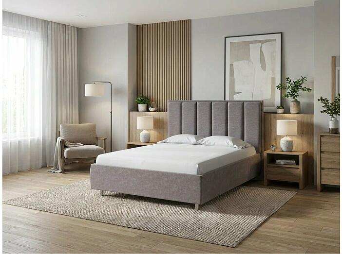 Кровать Routa велюр gratta 7 жареный миндаль 800x2000, изголовье мягкое
