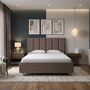 Кровать Routa велюр gratta 8 брауни 1400x2000, изголовье мягкое