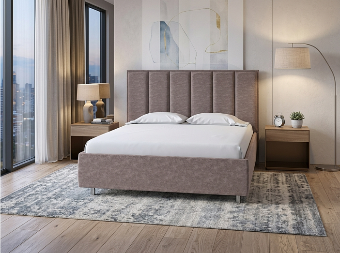Кровать Routa велюр gratta 8 брауни 1800x2000, изголовье мягкое