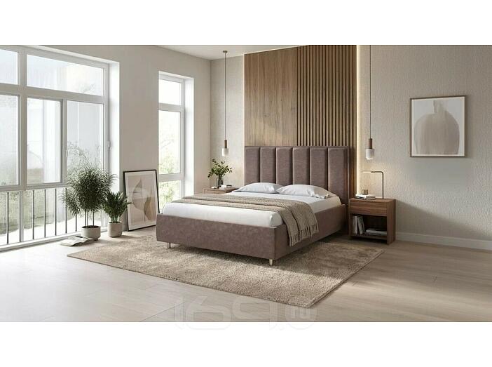 Кровать Routa велюр gratta 8 брауни без подъёмного механизма 2000x2000, без ортопедического основания, изголовье мягкое