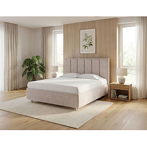 Кровать Routa велюр лофти бежевый 1200x2000, изголовье мягкое