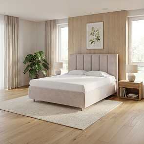 Кровать Routa велюр лофти бежевый 1200x2000, изголовье мягкое