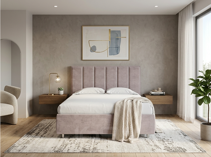Кровать Routa велюр лофти бежевый 1400x2000, изголовье мягкое