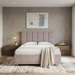 Кровать Routa велюр лофти бежевый 1400x2000, изголовье мягкое