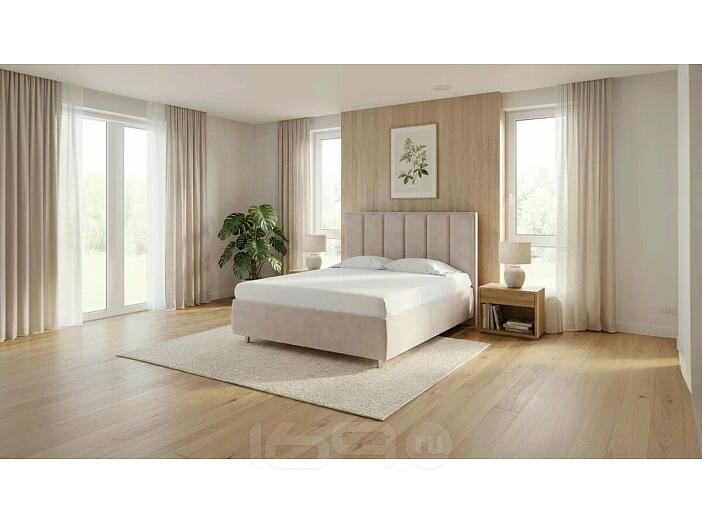 Кровать Routa велюр лофти бежевый без подъёмного механизма 2000x2000, без ортопедического основания, изголовье мягкое