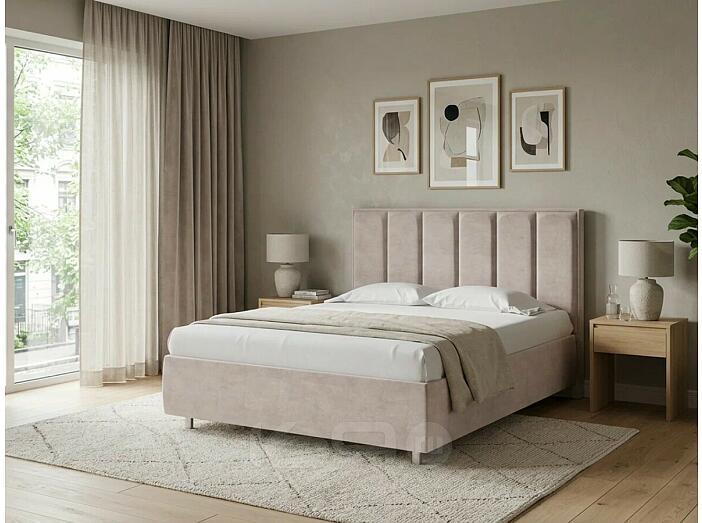 Кровать Routa велюр лофти бежевый 900x2000, изголовье мягкое