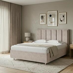 Кровать Routa велюр лофти бежевый 900x2000, изголовье мягкое