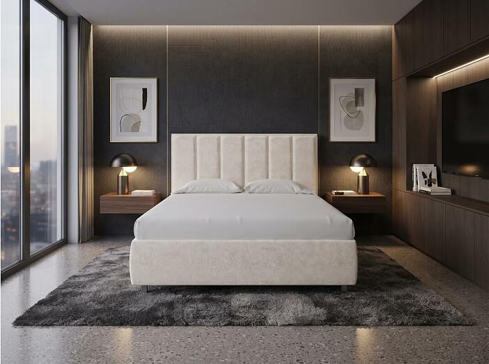 Кровать Routa велюр лофти лён 1400x2000, изголовье мягкое