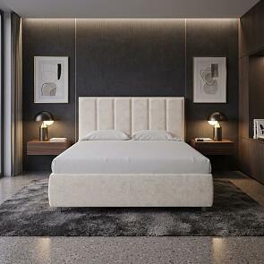 Кровать Routa велюр лофти лён 1400x2000, изголовье мягкое