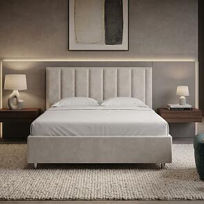 Кровать Routa велюр лофти лён 1800x2000, изголовье мягкое