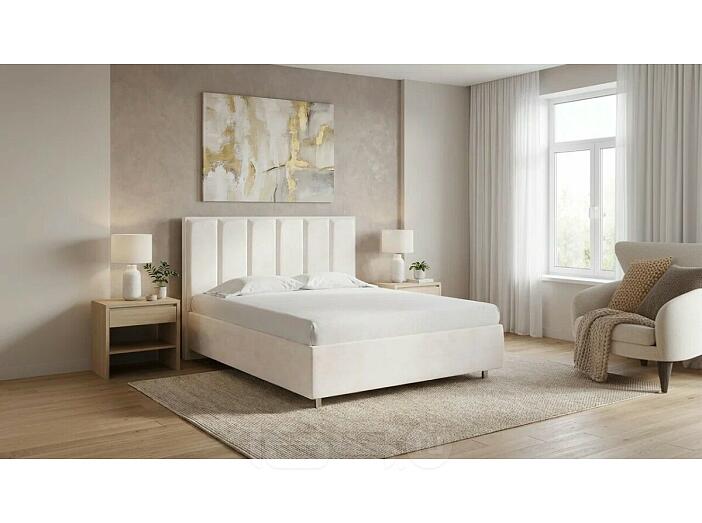 Кровать Routa велюр лофти лён без подъёмного механизма 2000x2000, без ортопедического основания, изголовье мягкое