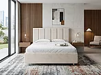 Кровать Routa велюр лофти лён без П/М 90x200, без ортопедического основания, изголовье мягкое