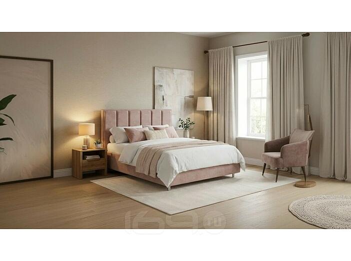 Кровать Routa велюр лофти мокко без подъёмного механизма 2000x2000, без ортопедического основания, изголовье мягкое