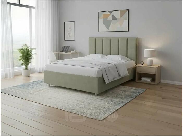 Кровать Routa велюр лофти олива 1400x2000, изголовье мягкое