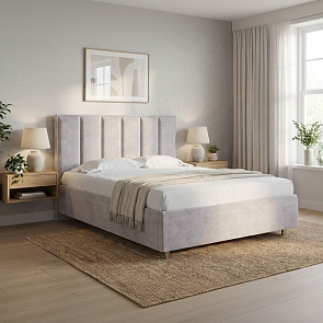 Кровать Routa велюр лофти серый 1200x2000, изголовье мягкое
