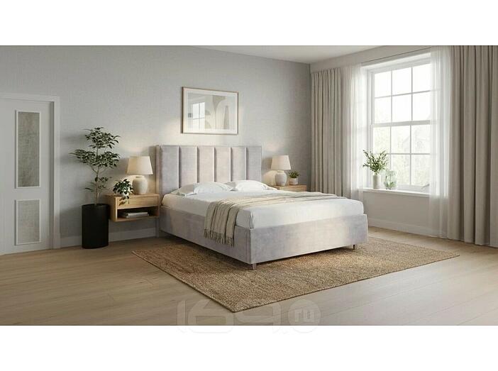 Кровать Routa велюр лофти серый без подъёмного механизма 2000x2000, без ортопедического основания, изголовье мягкое