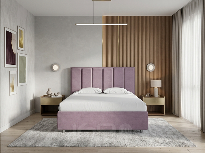 Кровать Routa велюр лофти слива 1600x2000, изголовье мягкое