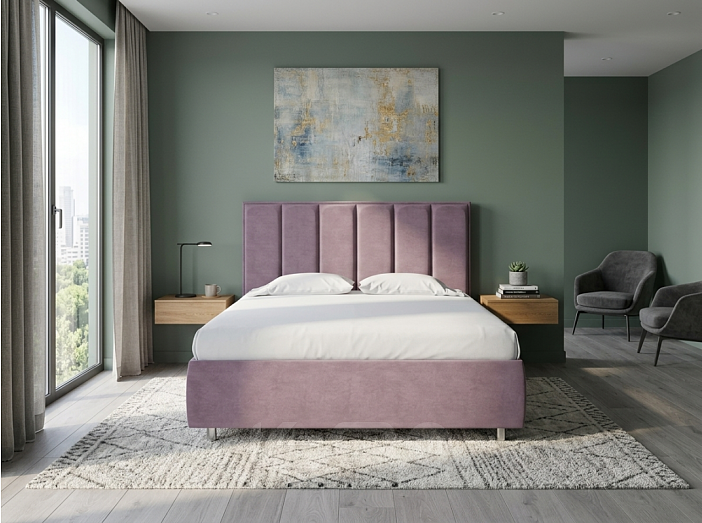 Кровать Routa велюр лофти слива 1800x2000, изголовье мягкое