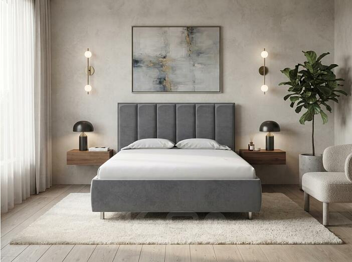 Кровать Routa велюр ultra мокрый асфальт 1400x2000, изголовье мягкое