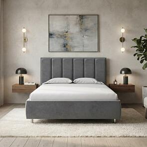 Кровать Routa велюр ultra мокрый асфальт 1400x2000, изголовье мягкое