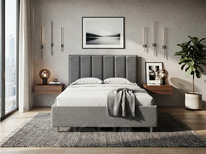 Кровать Routa велюр ultra мокрый асфальт 1600x2000, изголовье мягкое