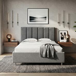 Кровать Routa велюр ultra мокрый асфальт 1600x2000, изголовье мягкое