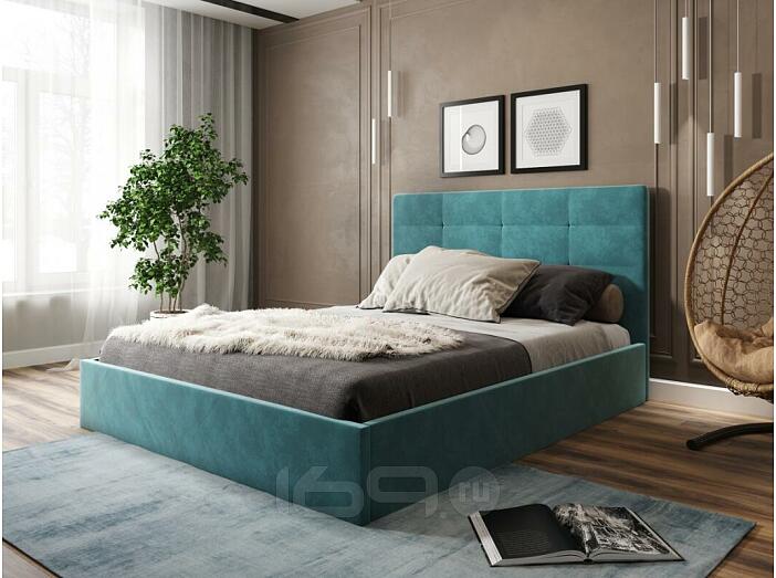 Кровать Соната велюр бирюзовый 1400x2000, изголовье мягкое