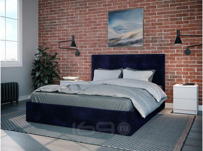 Кровать Соната велюр индиго 1400x2000, изголовье мягкое