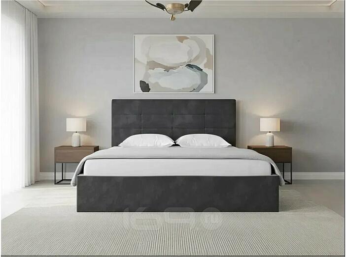 Кровать Соната велюр серый 1400x2000, изголовье мягкое