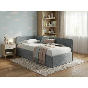 Кровать Umka велюр gratta 4 серый космос С П/М 800x2000, ортопедическое основание, изголовье мягкое