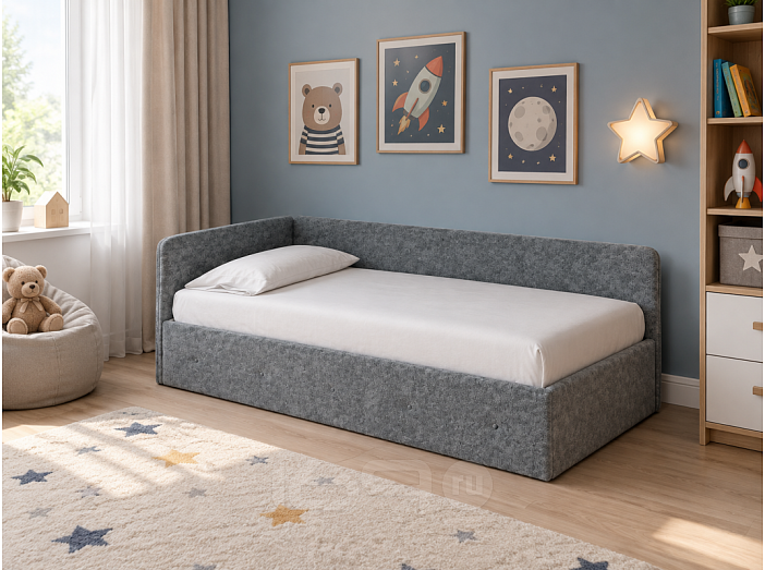 Кровать Umka велюр gratta 4 серый космос С П/М 90x200, ортопедическое основание, изголовье мягкое