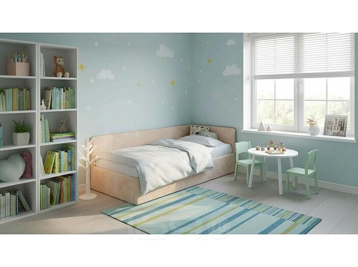 Кровать Umka велюр лофти бежевый с подъемным механизмом 800x2000, изголовье мягкое